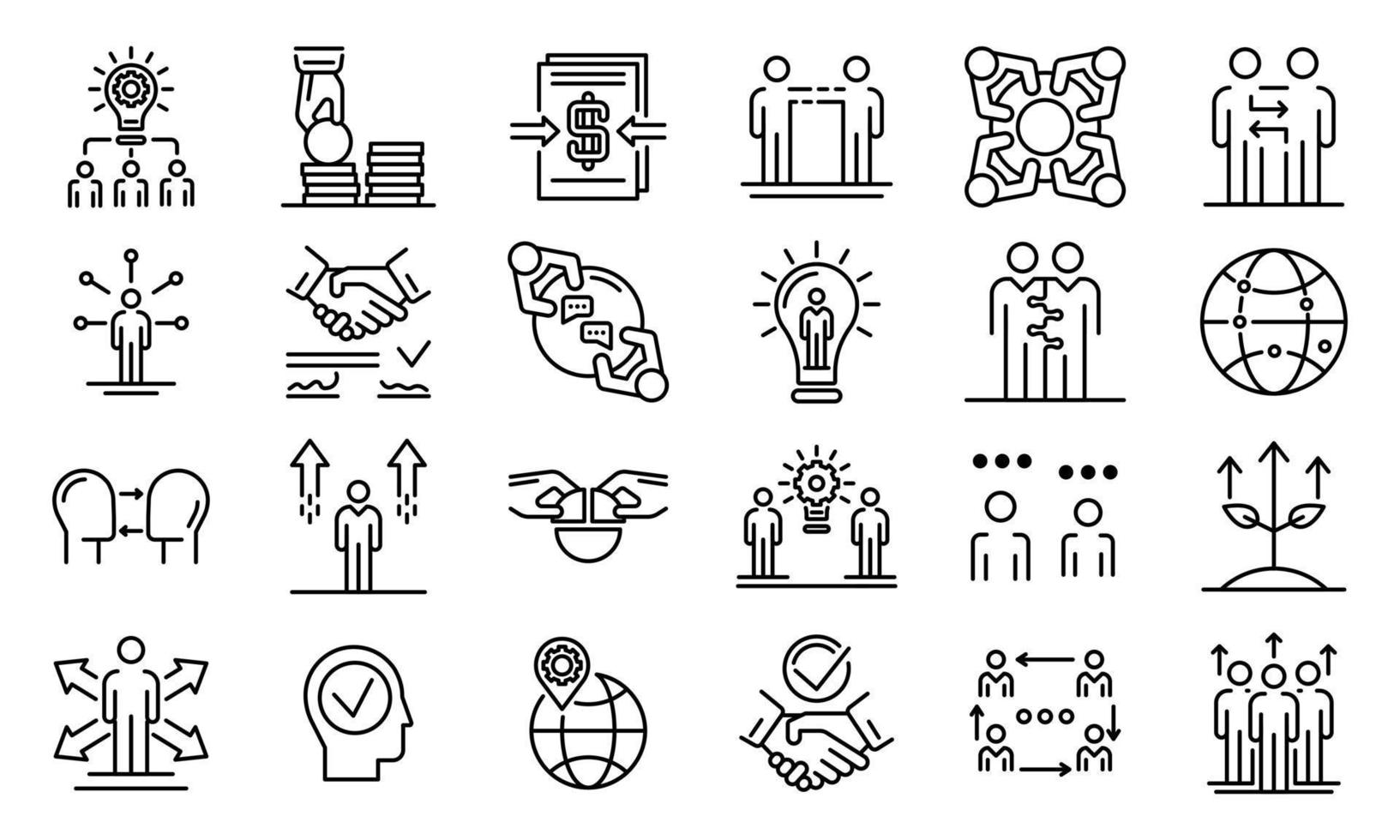 Business cooperationicons set, outline style vector