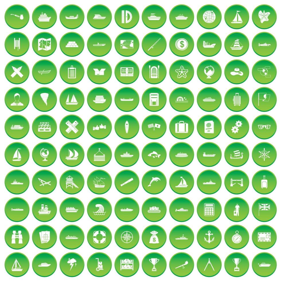 100 iconos de envío establecer círculo verde vector