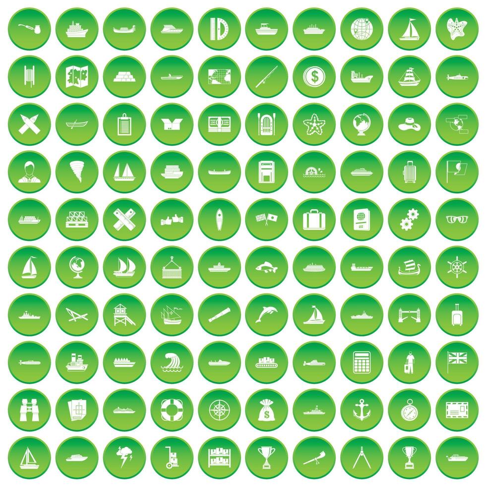 100 shipping icons set green circle vector