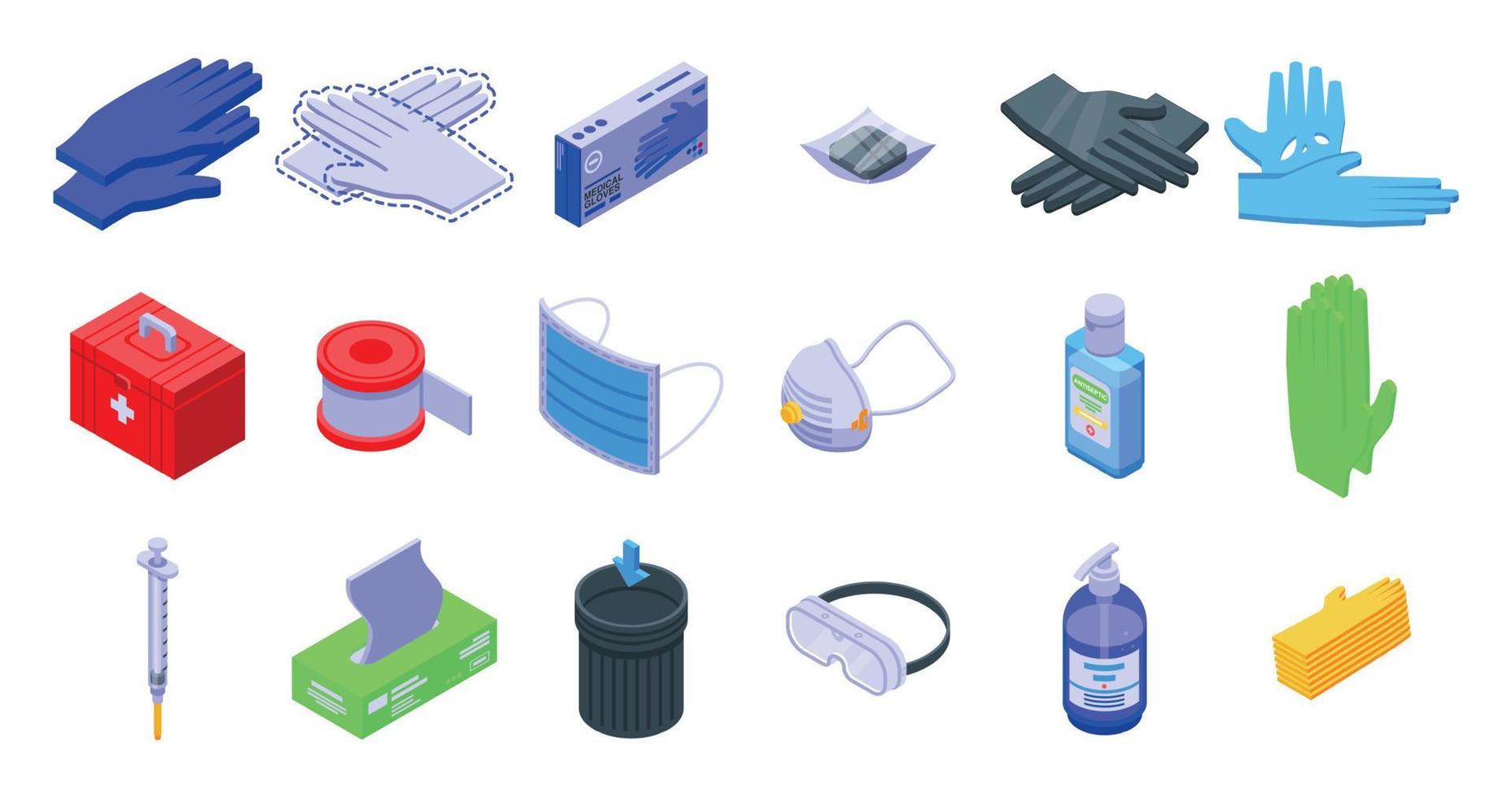 Medical gloves icons set, isometric style vector