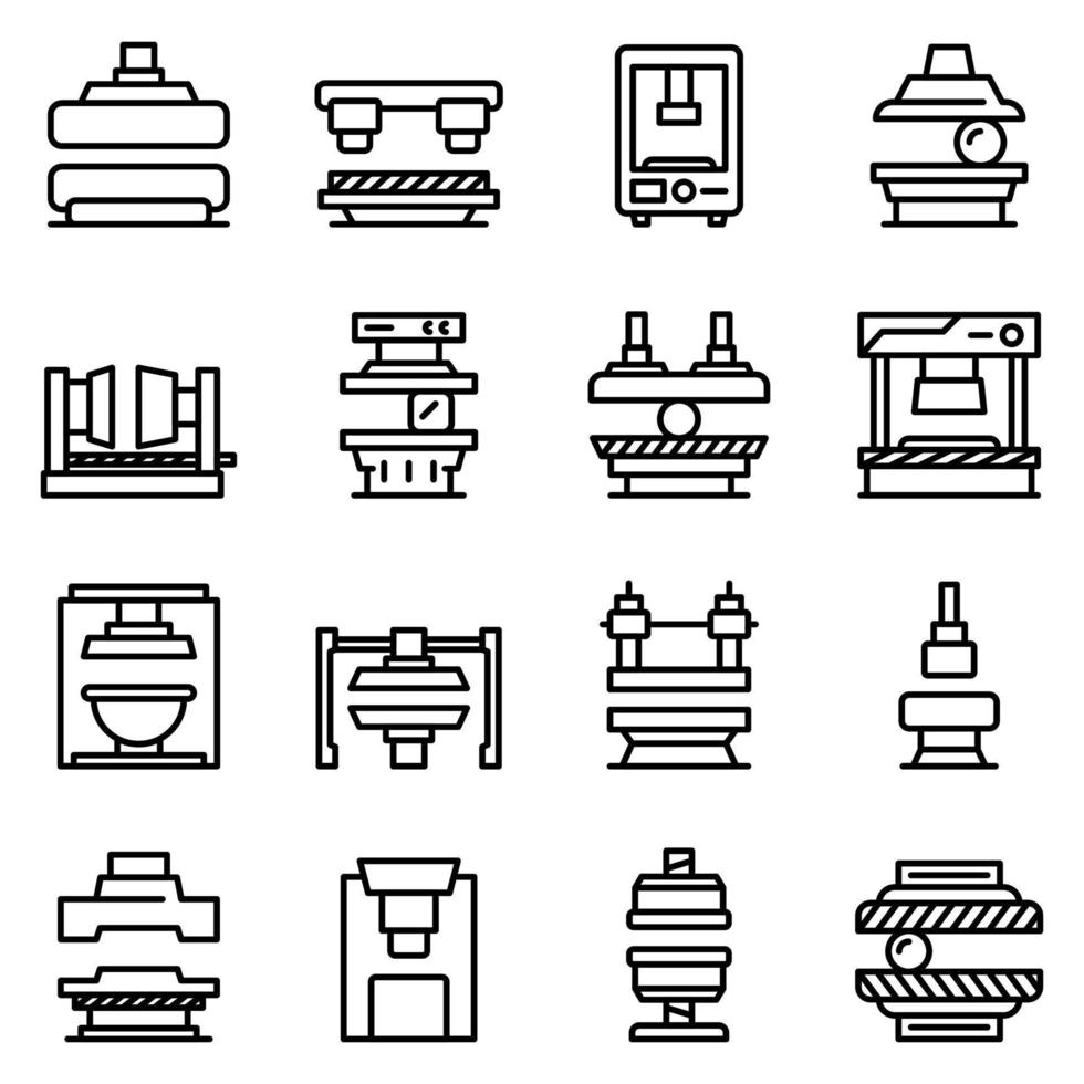 Press form machines icons set, outline style vector