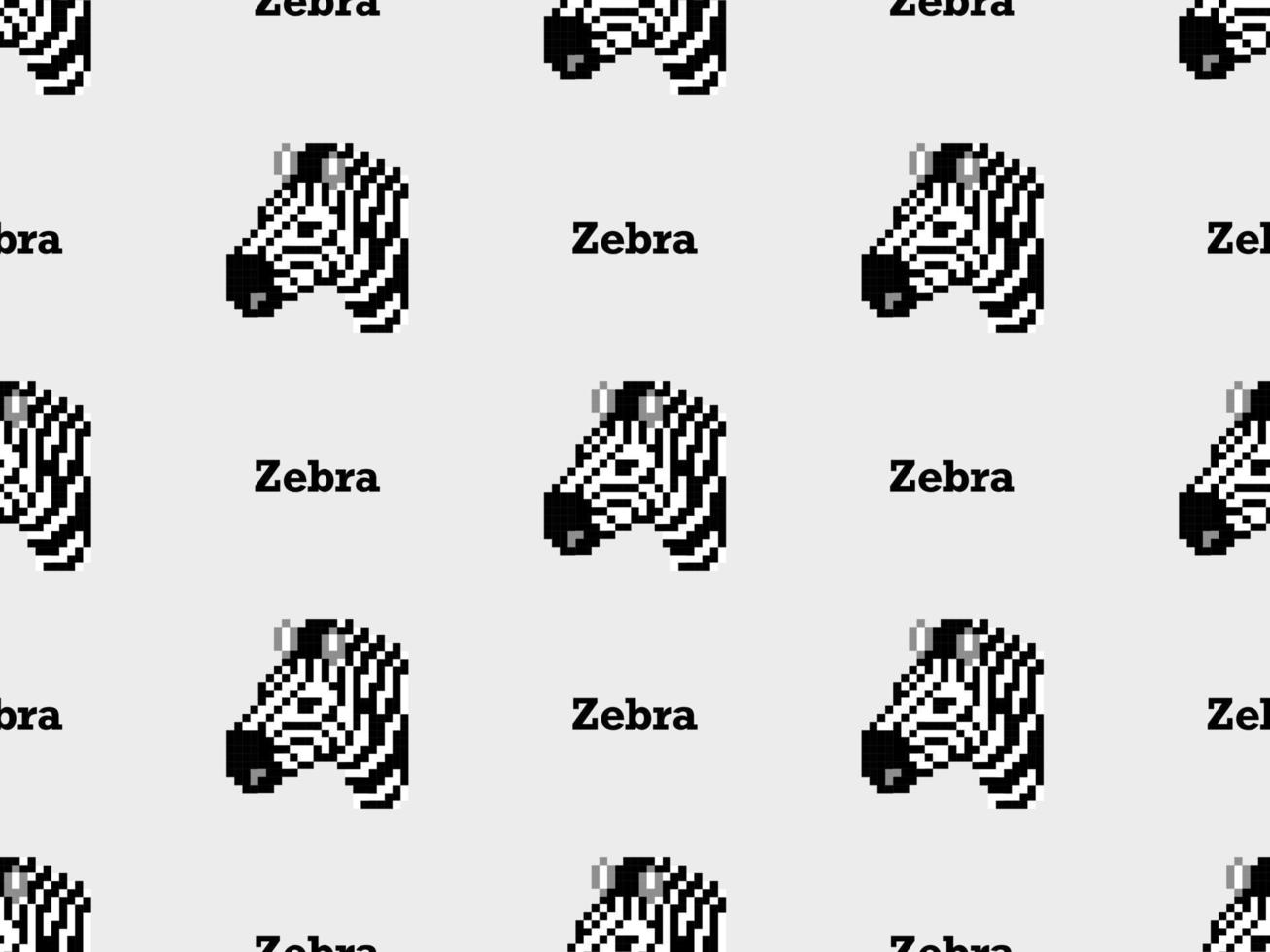 Zebra cartoon character seamless pattern on white background. Pixel style vector