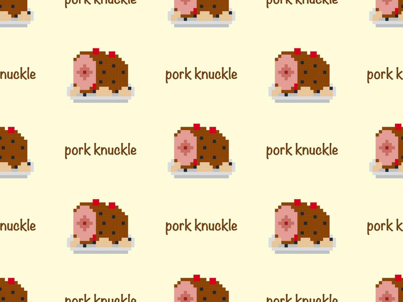 Pork knuckle cartoon character seamless pattern on yellow background. Pixel style vector