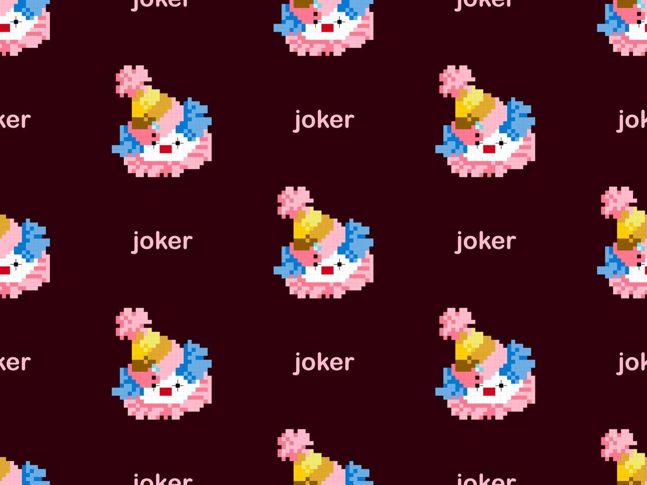 Joker cartoon character seamless pattern on pink background. Pixel style vector