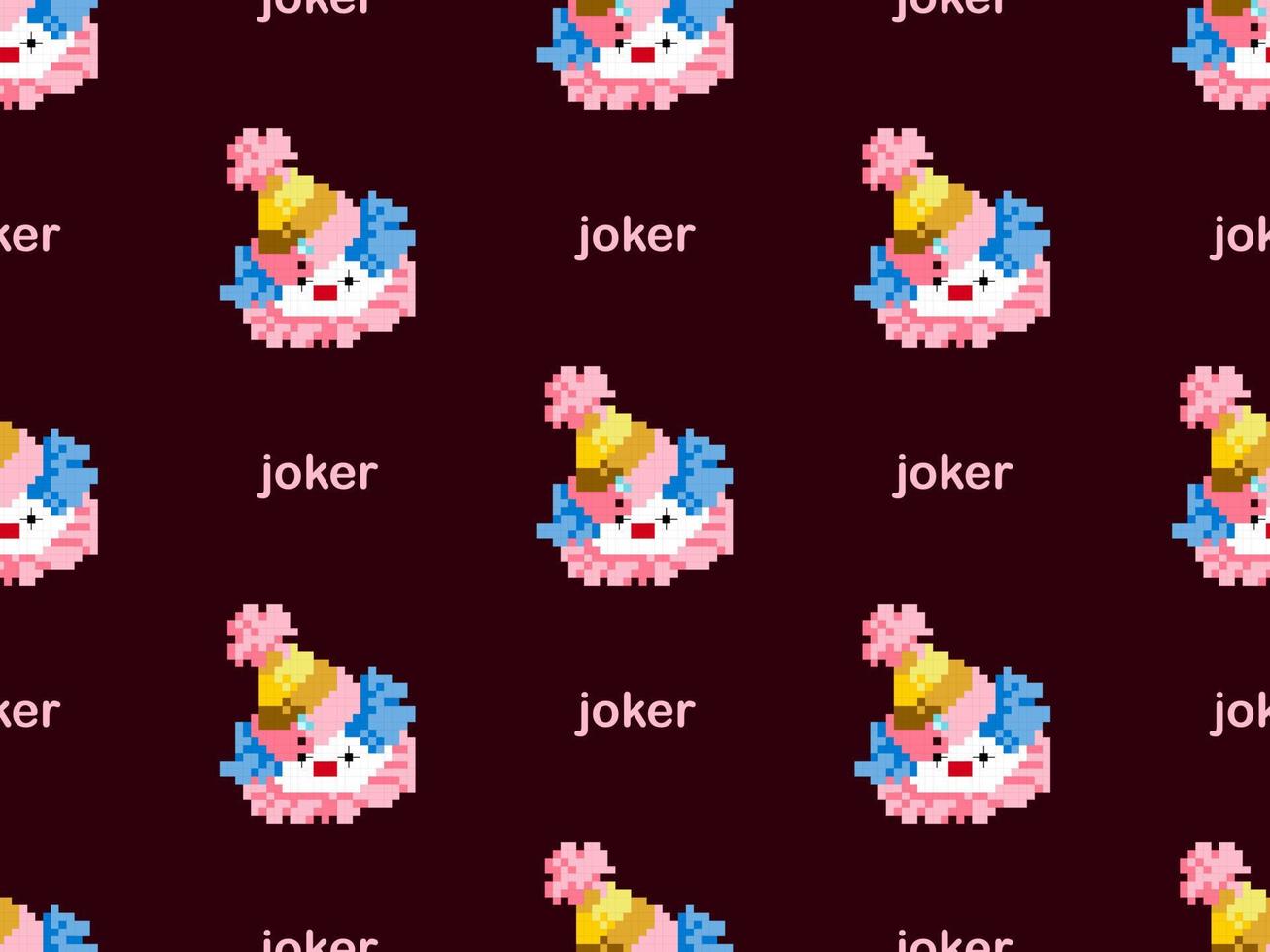 Joker cartoon character seamless pattern on pink background. Pixel style vector