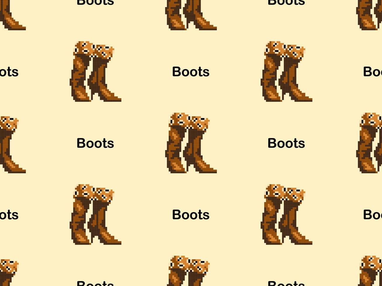Boots cartoon character seamless pattern on yellow background. Pixel style vector