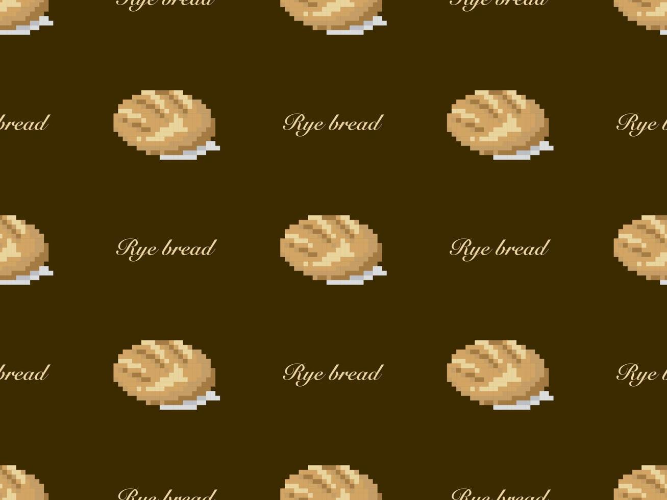 Rye bread cartoon character seamless pattern on brown background. Pixel style vector