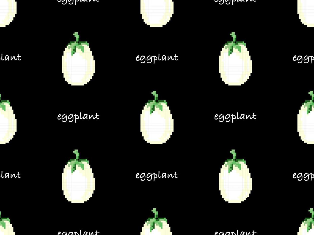 Eggplant cartoon character seamless pattern on black background. Pixel style vector