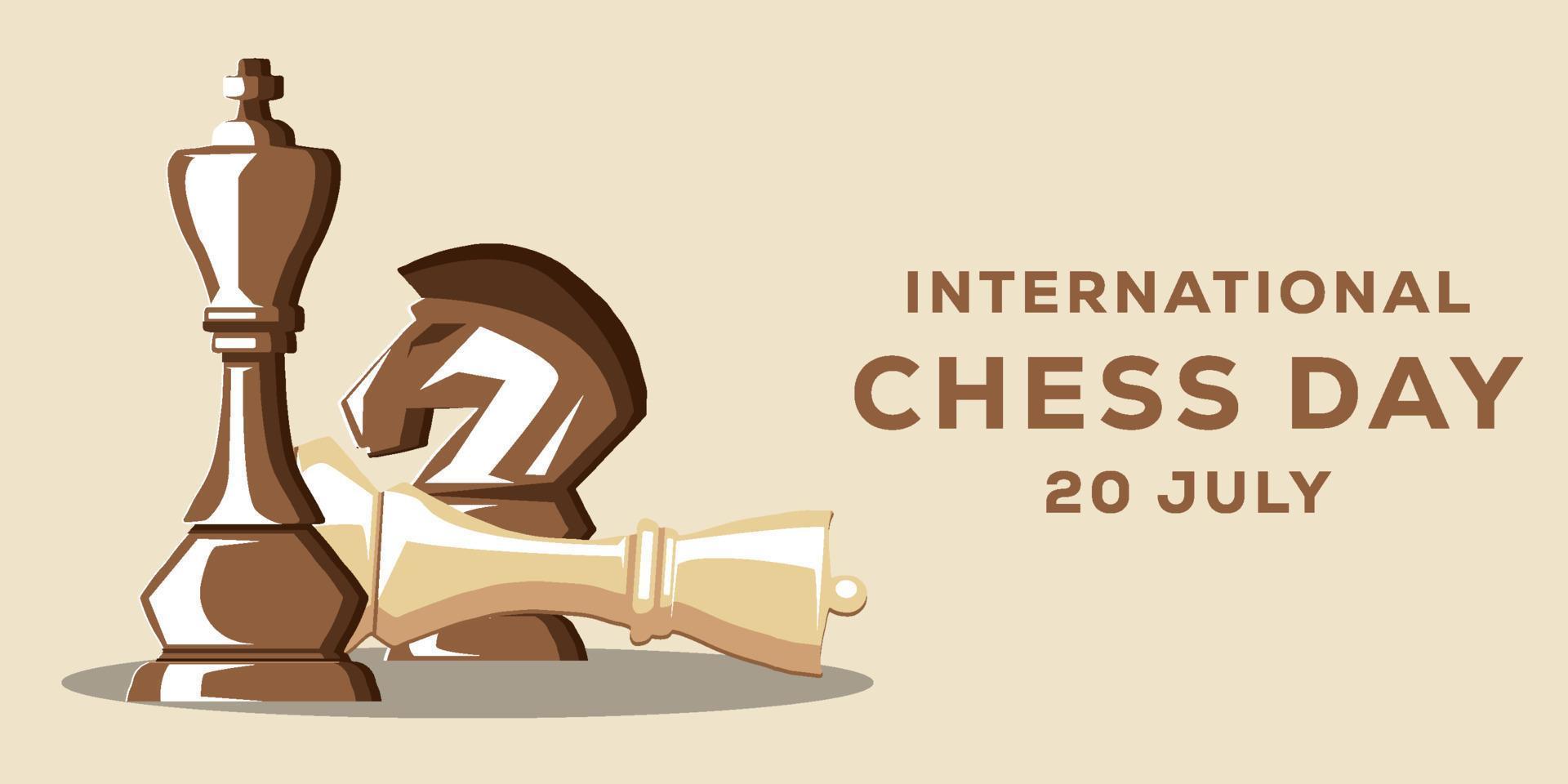 chess day flat background illustration with chess pieces king, queen, and knight vector