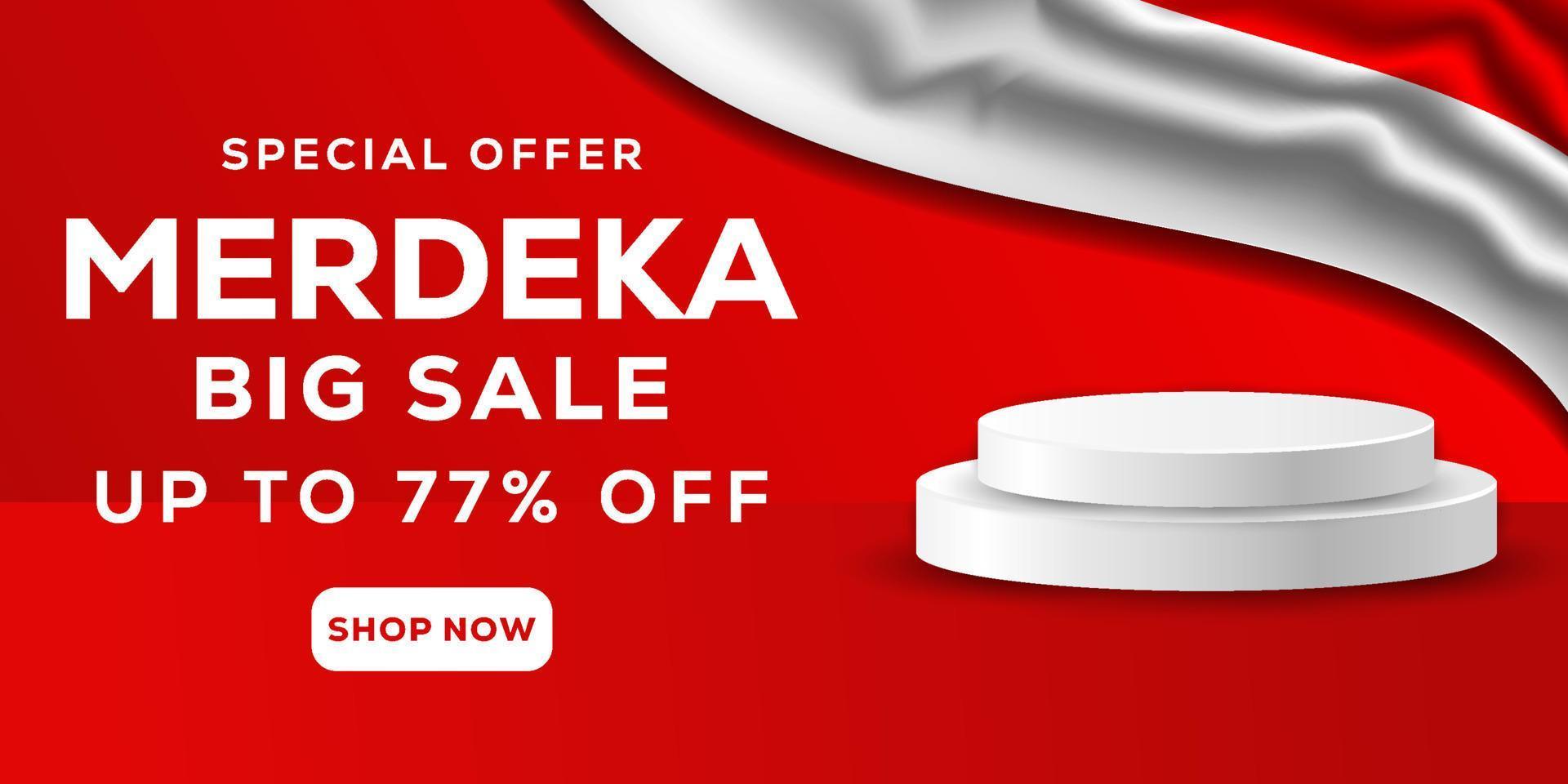 merdeka sale banner promotion with a podium for display products. indonesia independence day offer vector