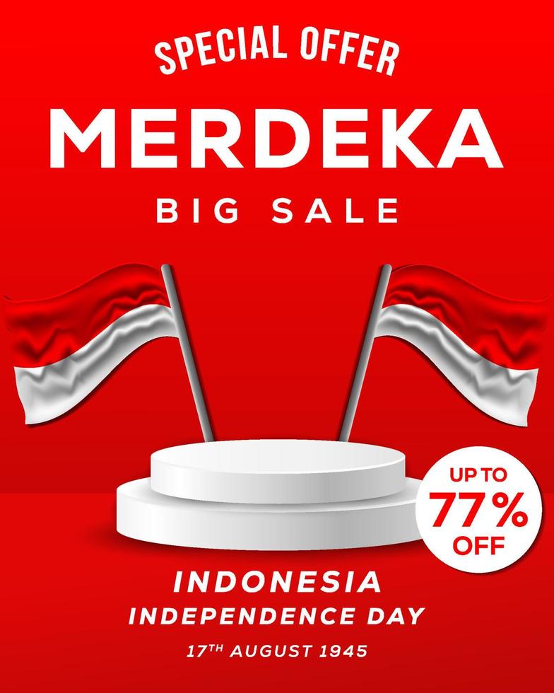 merdeka sale special offer for celebrating indonesia independence with a podium for display products vector