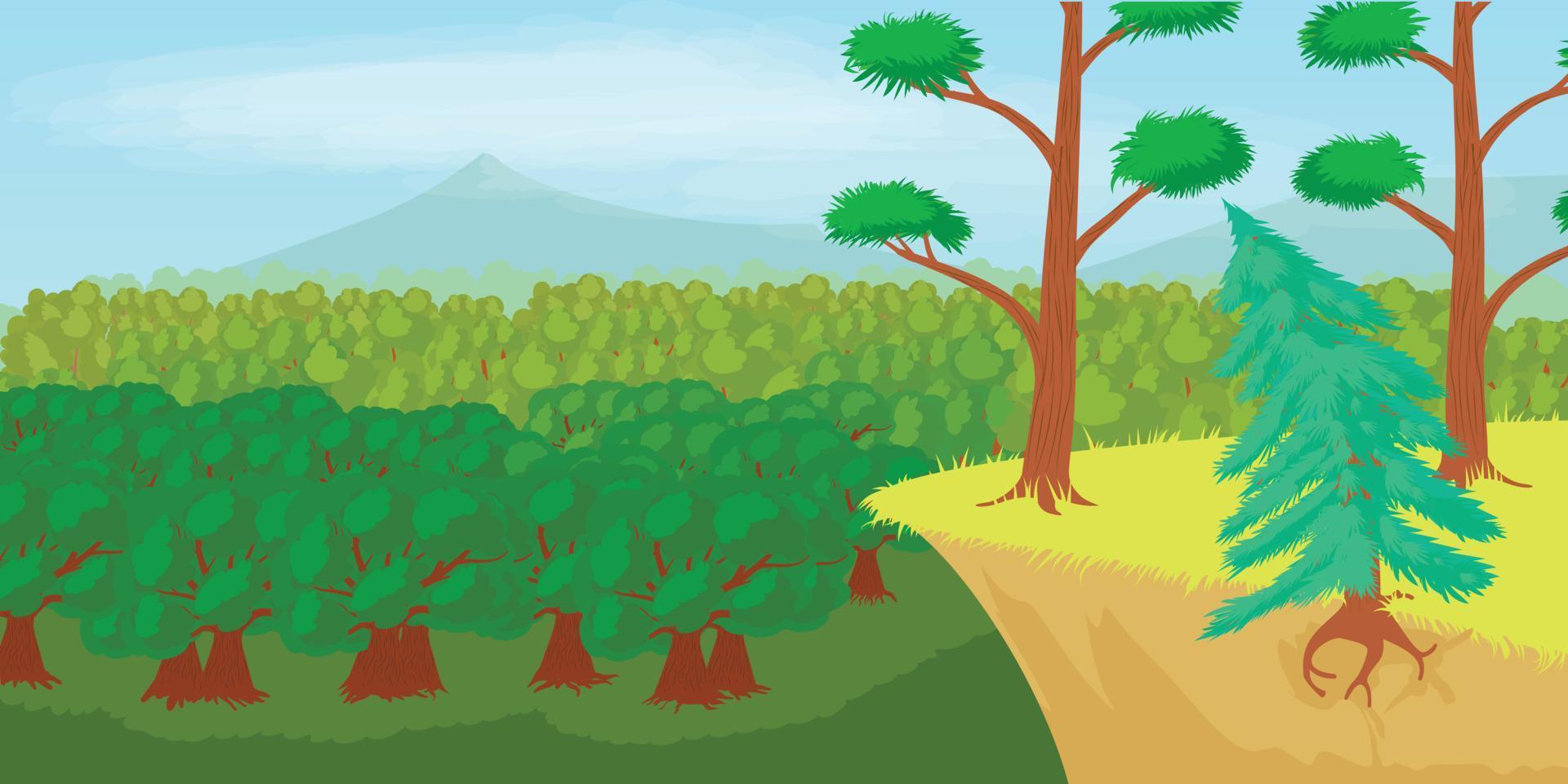 banner horizontal de paisaje forestal, estilo de dibujos animados vector