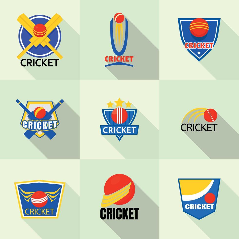 conjunto de logotipos de críquet, estilo plano vector