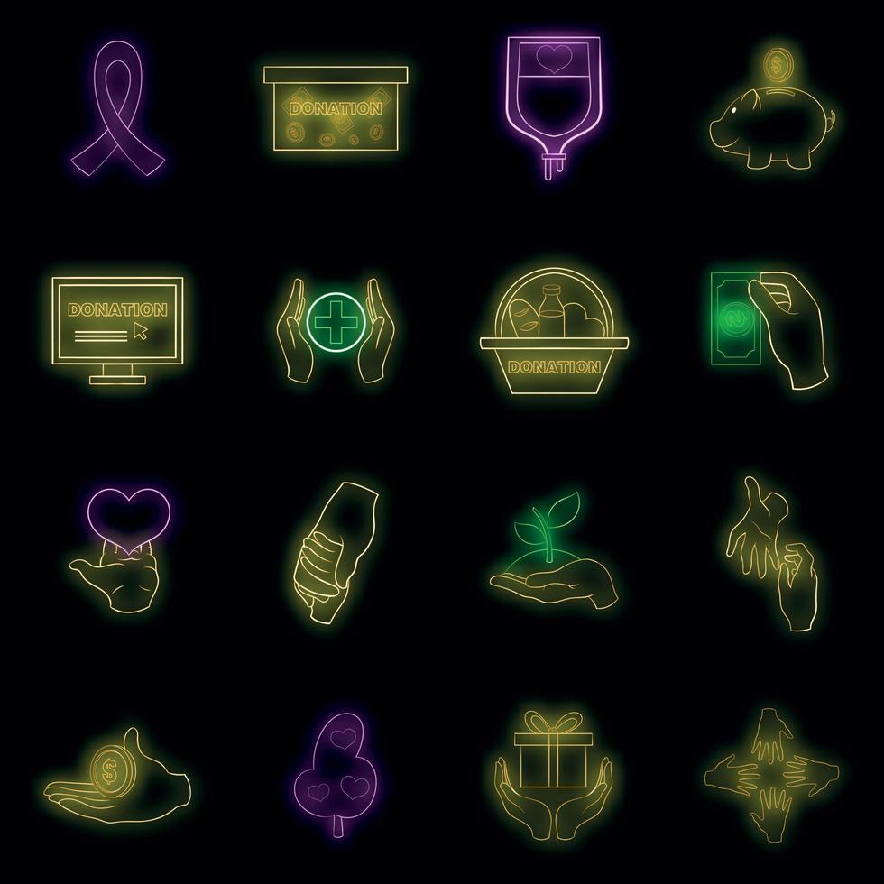 Charity organization icons set vector neon
