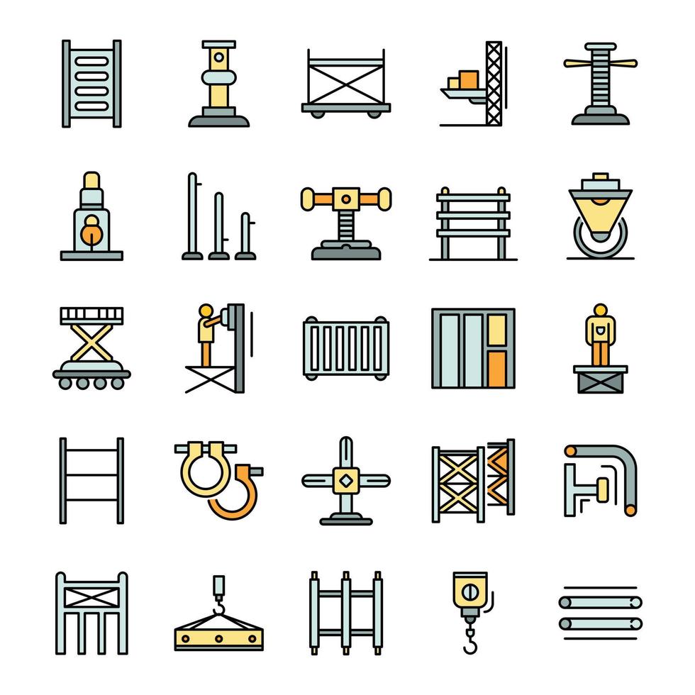Scaffolding icon set, outline style vector