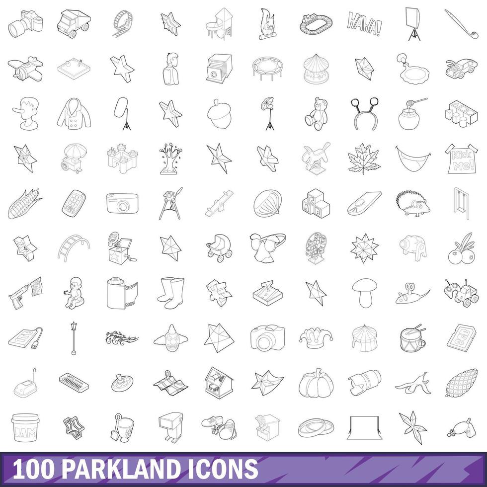 100 iconos de zonas verdes, estilo de contorno vector