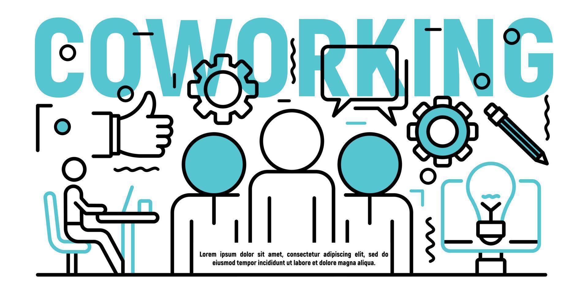 Coworking banner, outline style vector