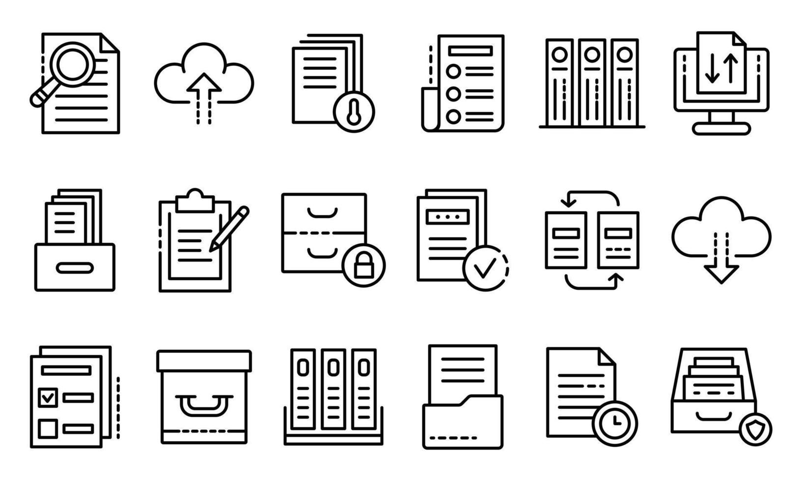 Archive icons set, outline style vector