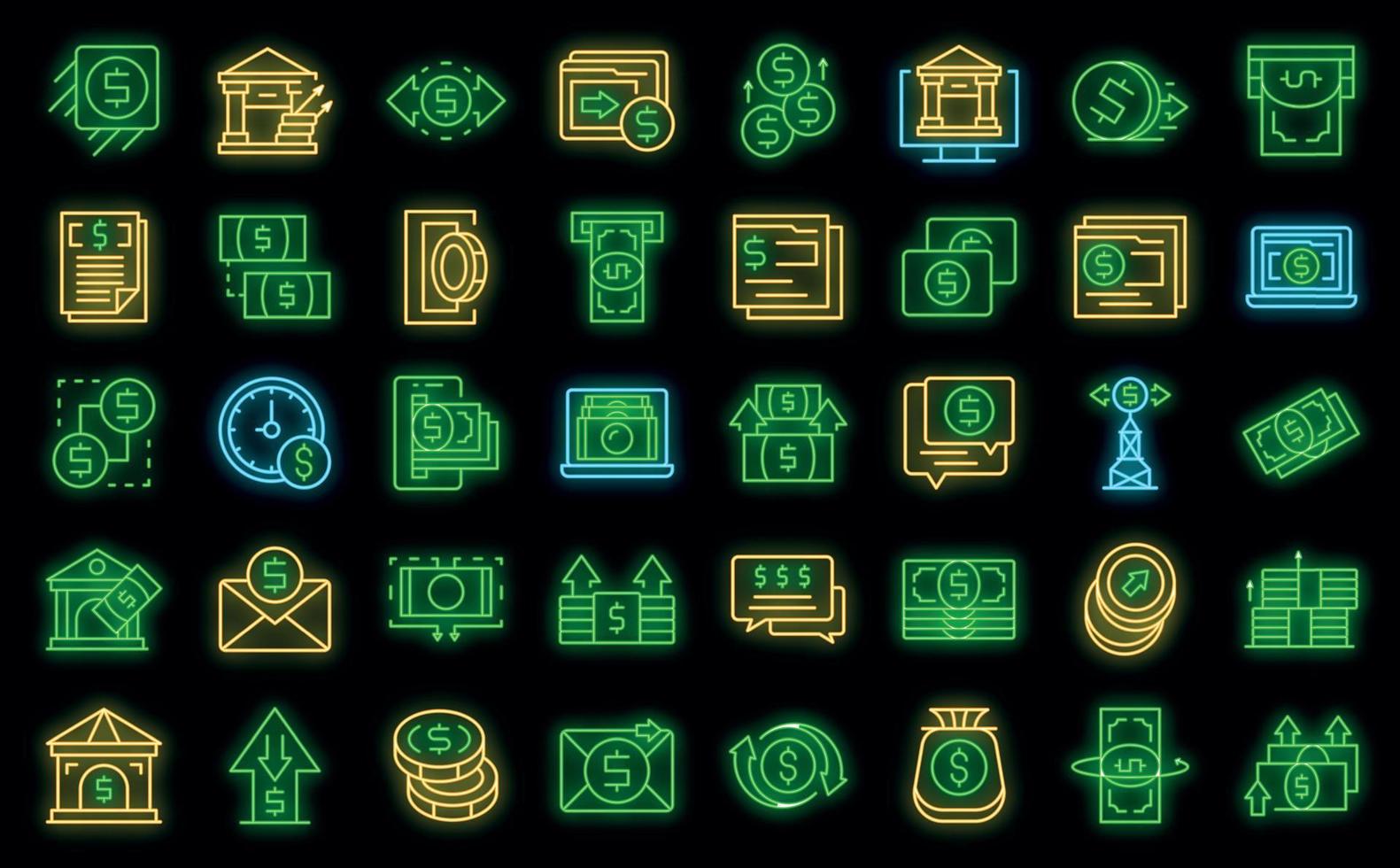 Sending money icons set outline vector. Wallet credit vector neon