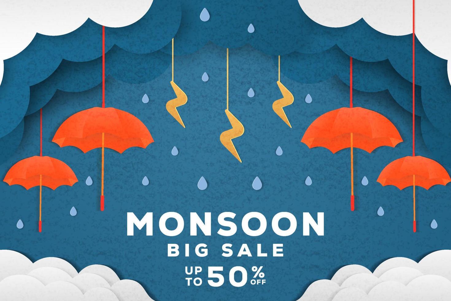 monsoon season big sale illustration in paper cut art vector