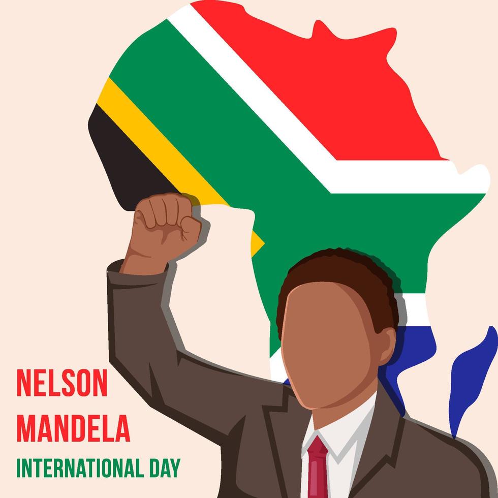 plano día de nelson mandela con mapa de áfrica y bandera de sudáfrica vector