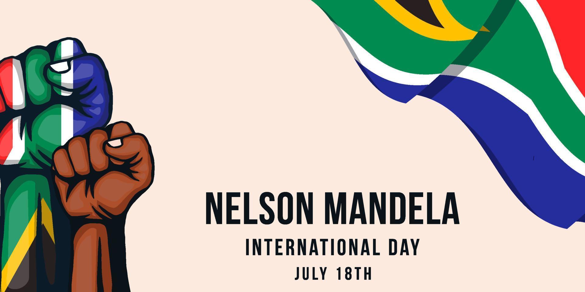 nelson mandela international day illustration background with two hands vector