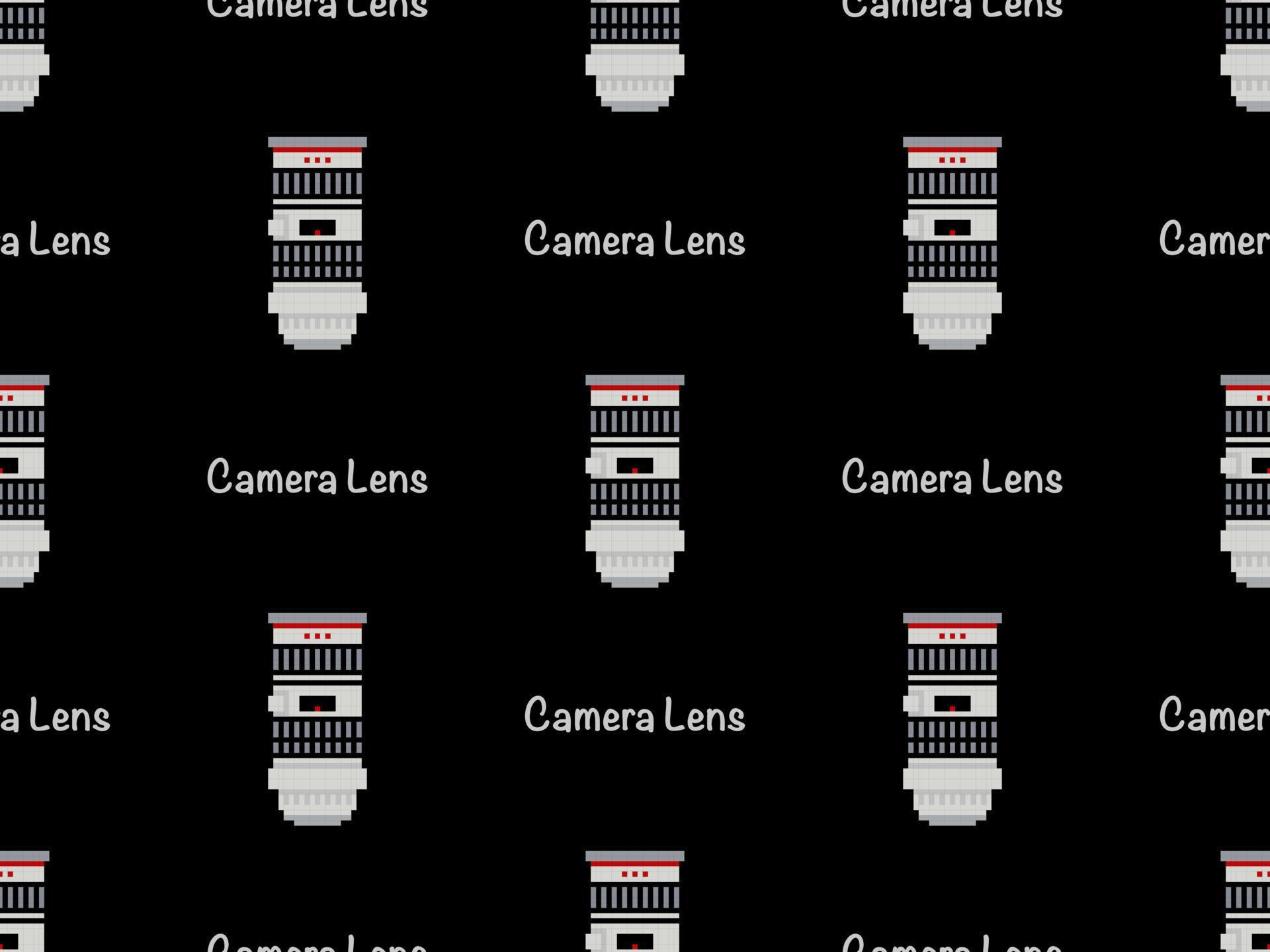 Camera lens cartoon character seamless pattern on black background
