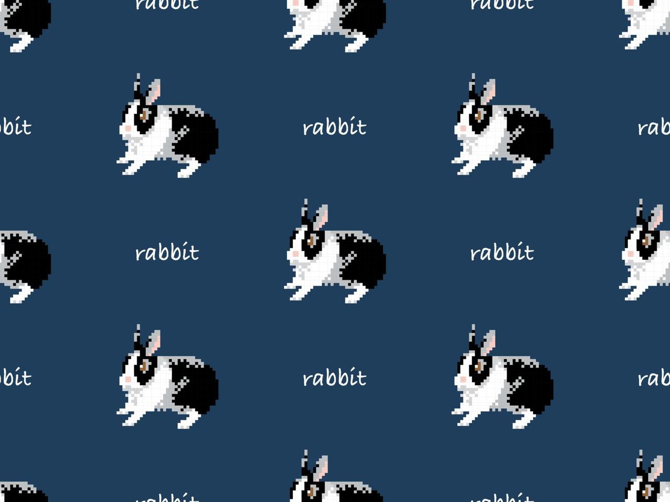 Rabbit cartoon character seamless pattern on blue background. Pixel style vector