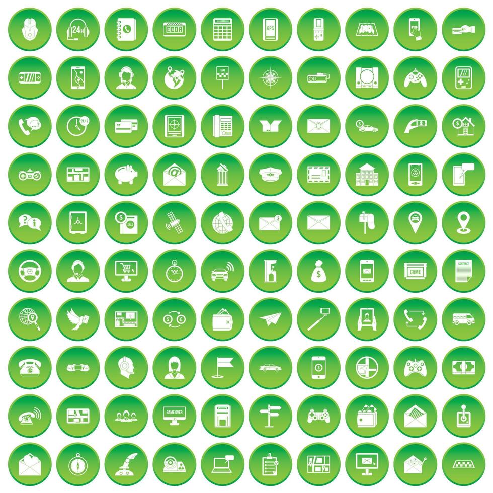 100 telephone icons set green circle vector