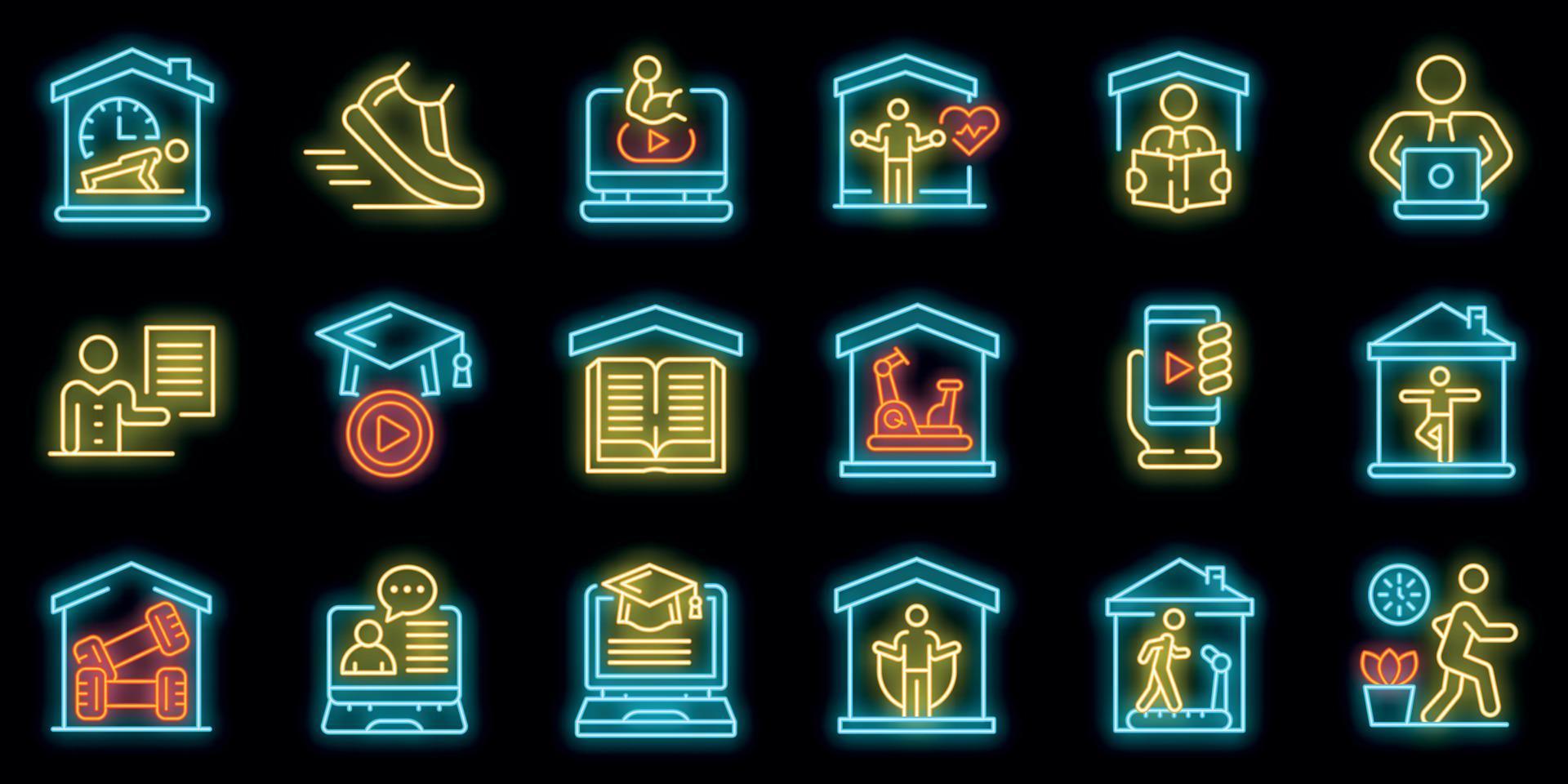 conjunto de iconos de entrenamiento en el hogar neón vectorial vector