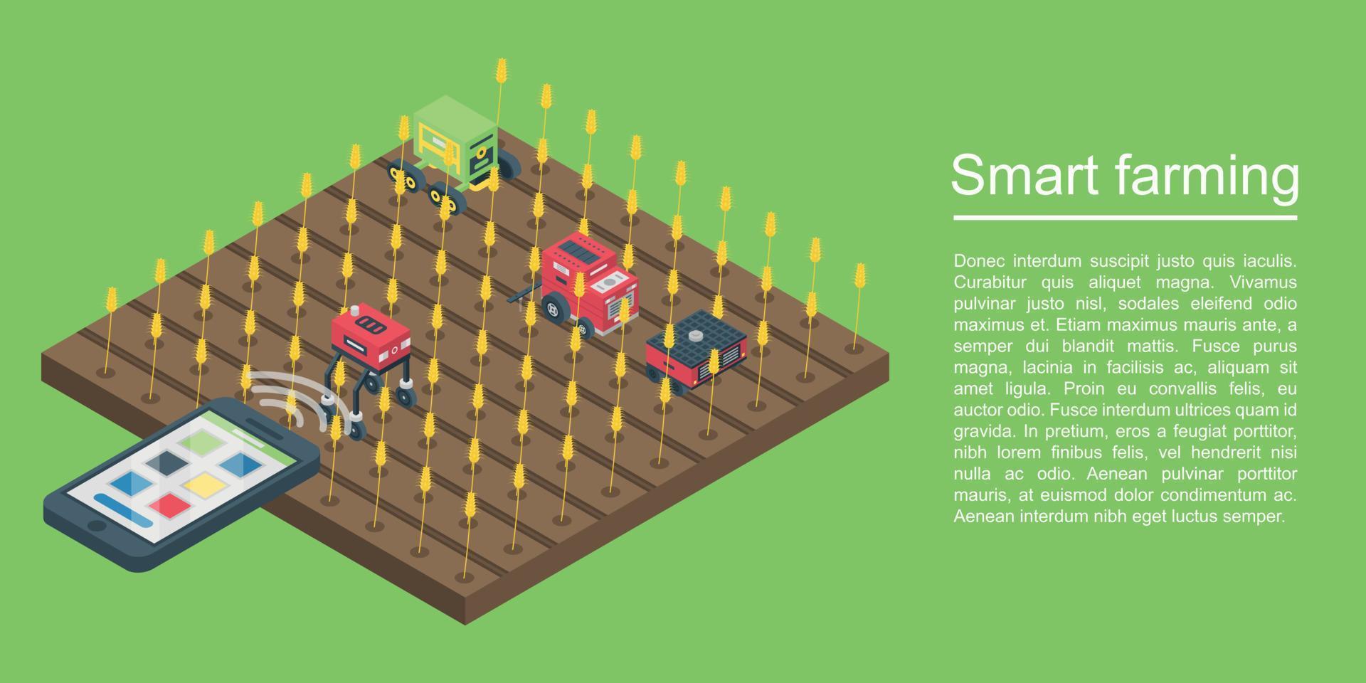 Smart farming concept banner, isometric style vector