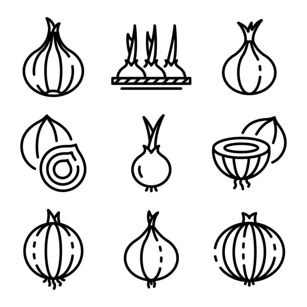 Onion icons set, outline style vector