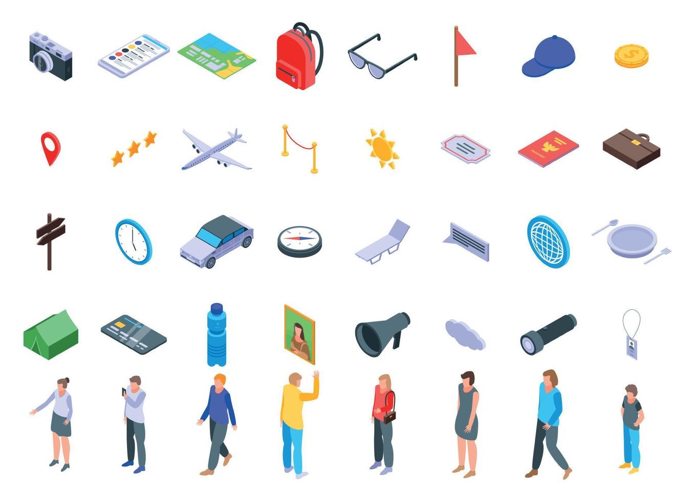 Excursion icons set, isometric style vector