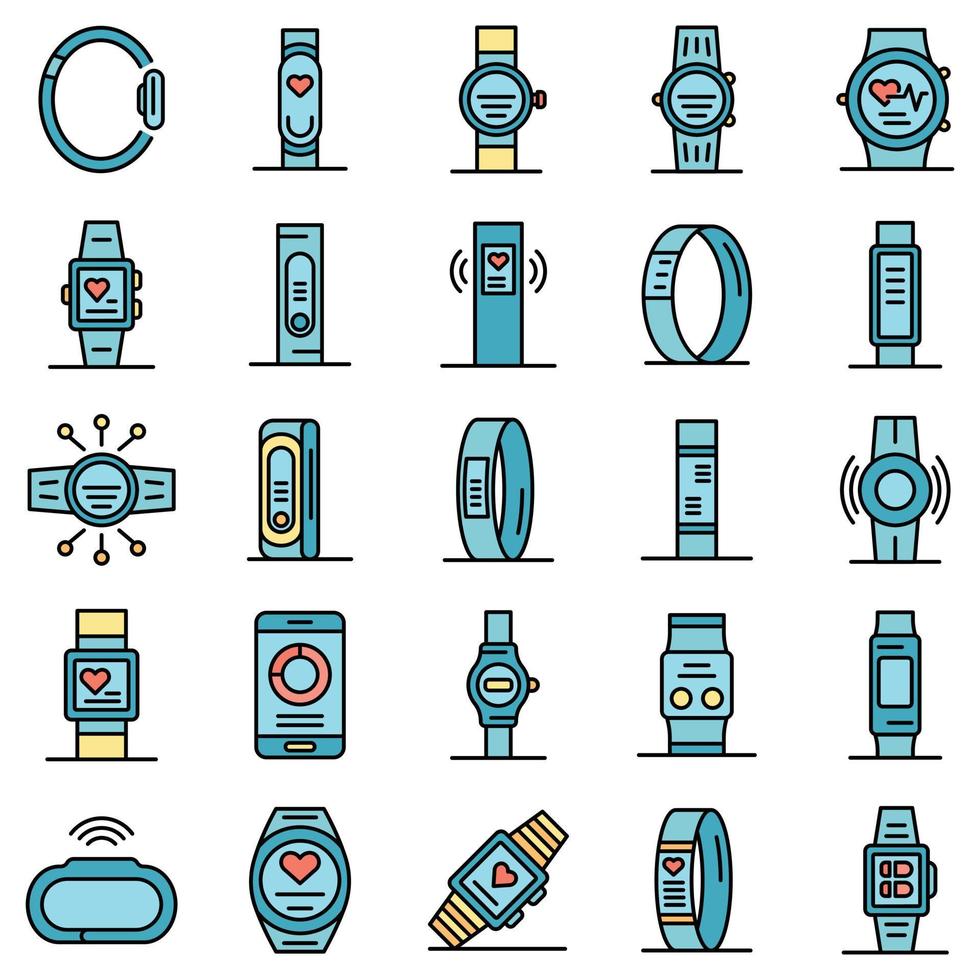 iconos de pulsera de fitness establecer vector plano