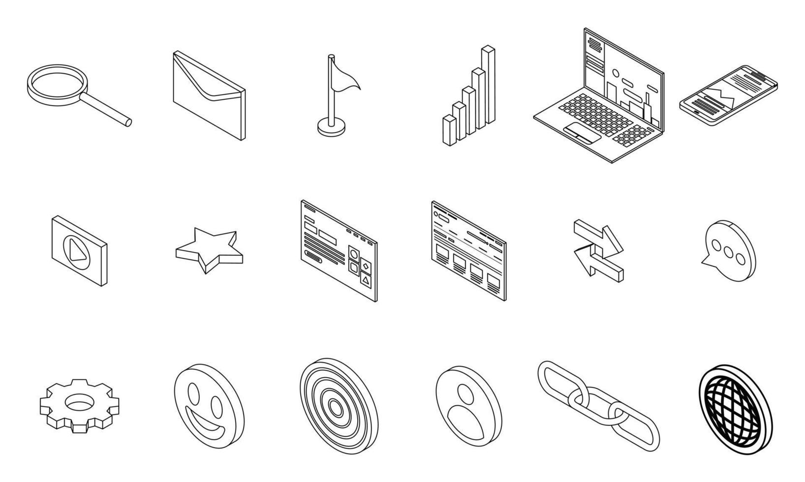 Backlink strategy icons set vector outine
