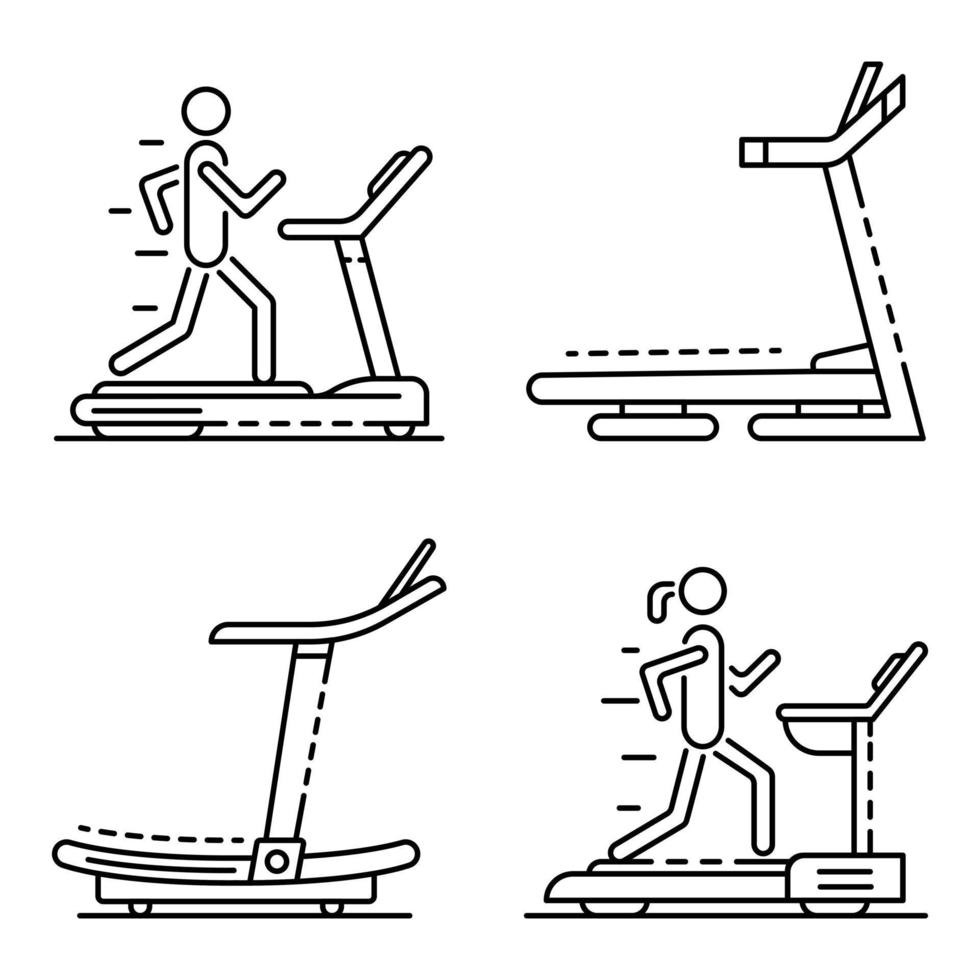 Treadmill icon set, outline style vector