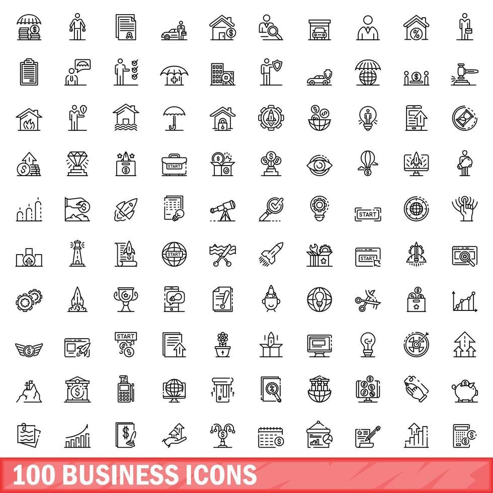 100 iconos de negocios establecidos, estilo de esquema vector