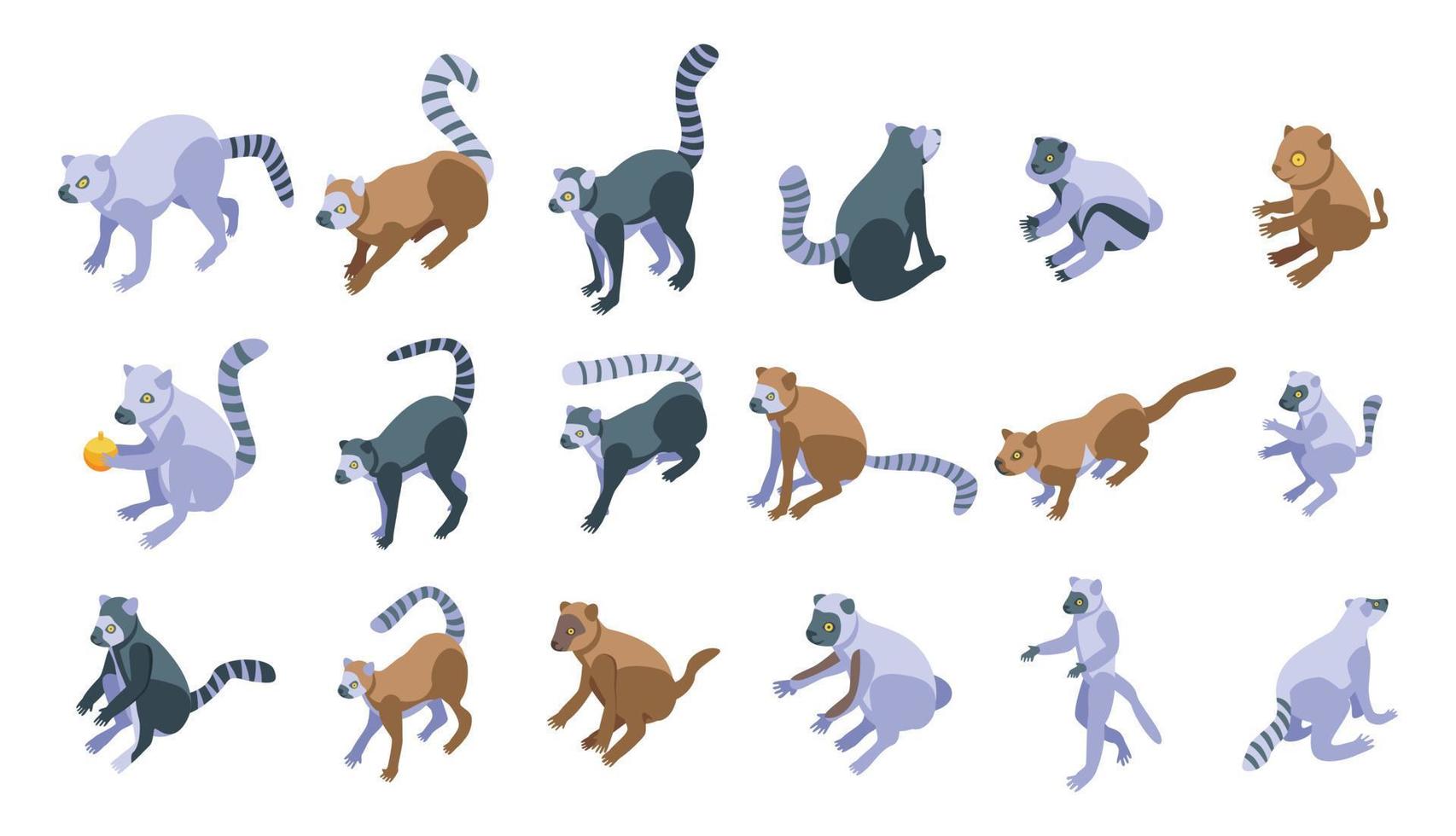 Lemur icons set, isometric style vector