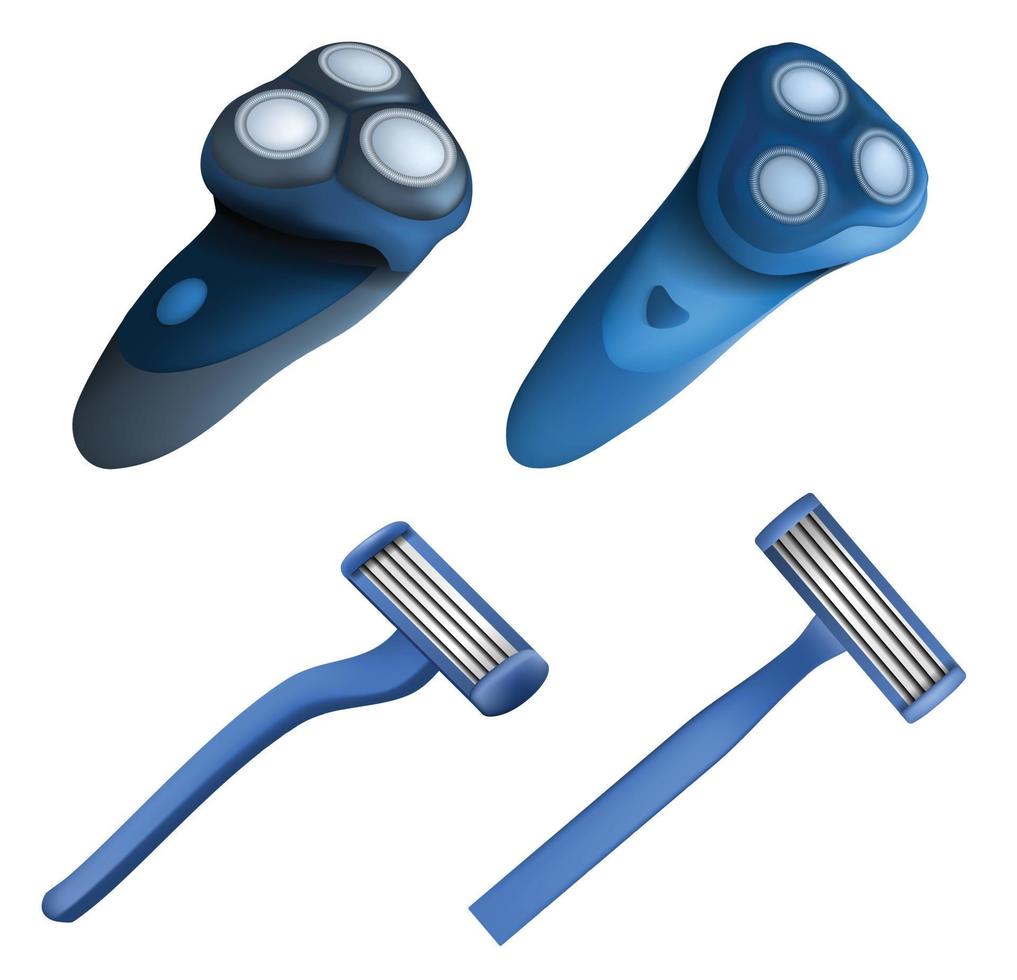 Shaver razor icon set, realistic style vector