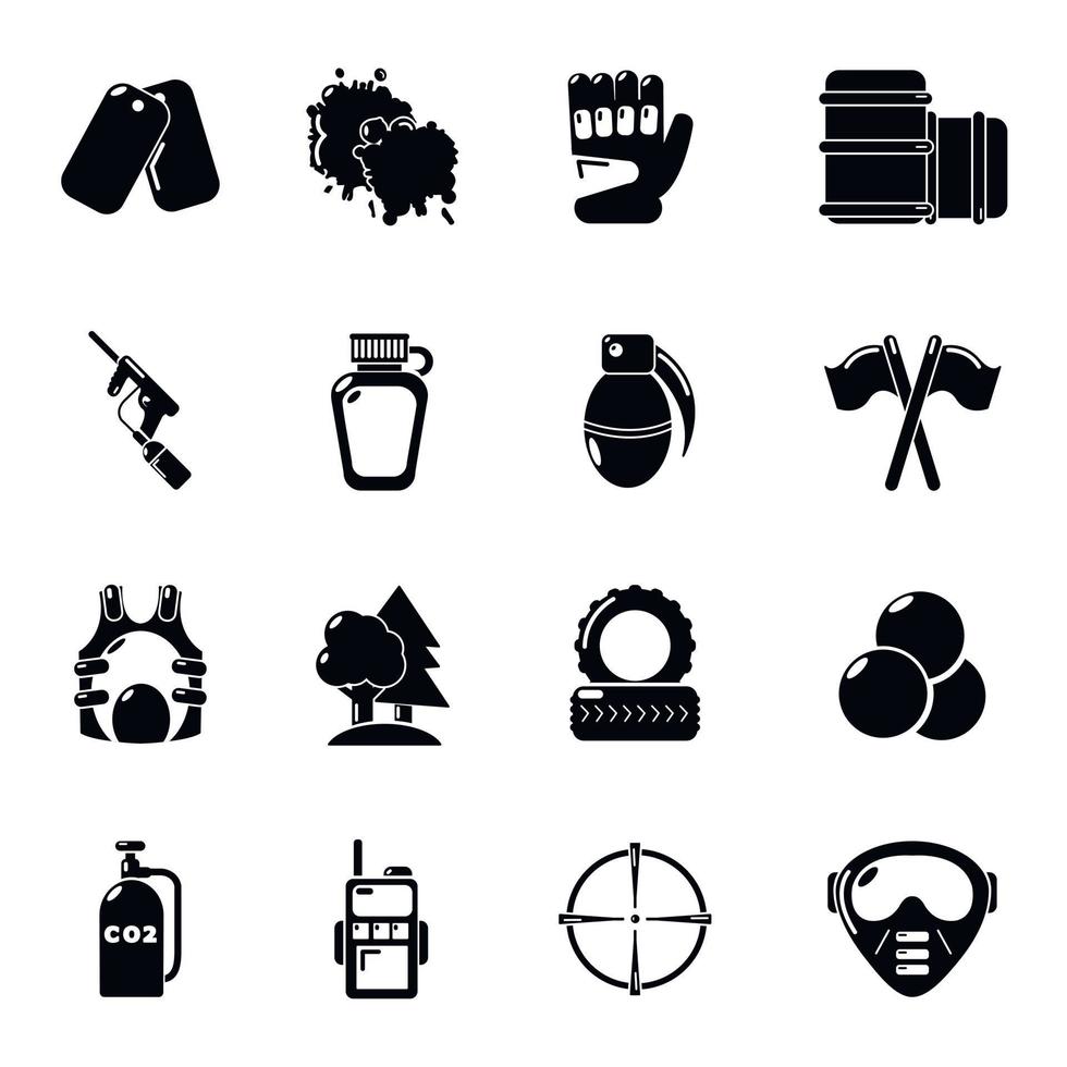 juego de iconos de paintball, estilo simple vector