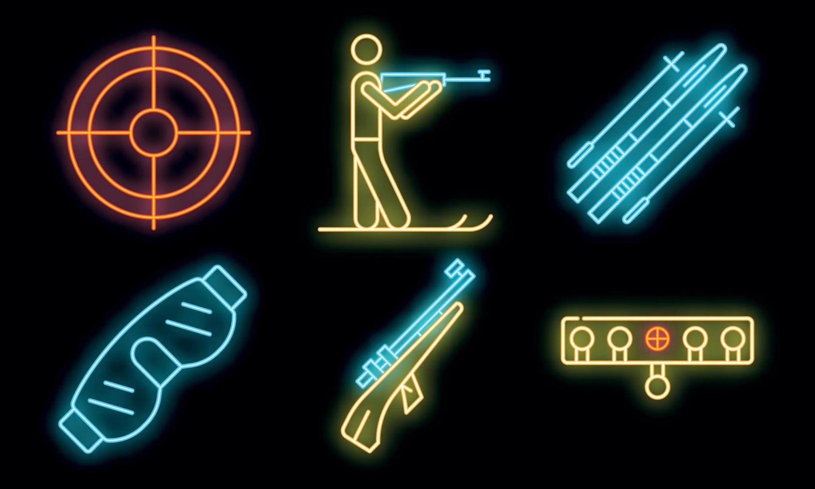 Biathlon icons set vector neon