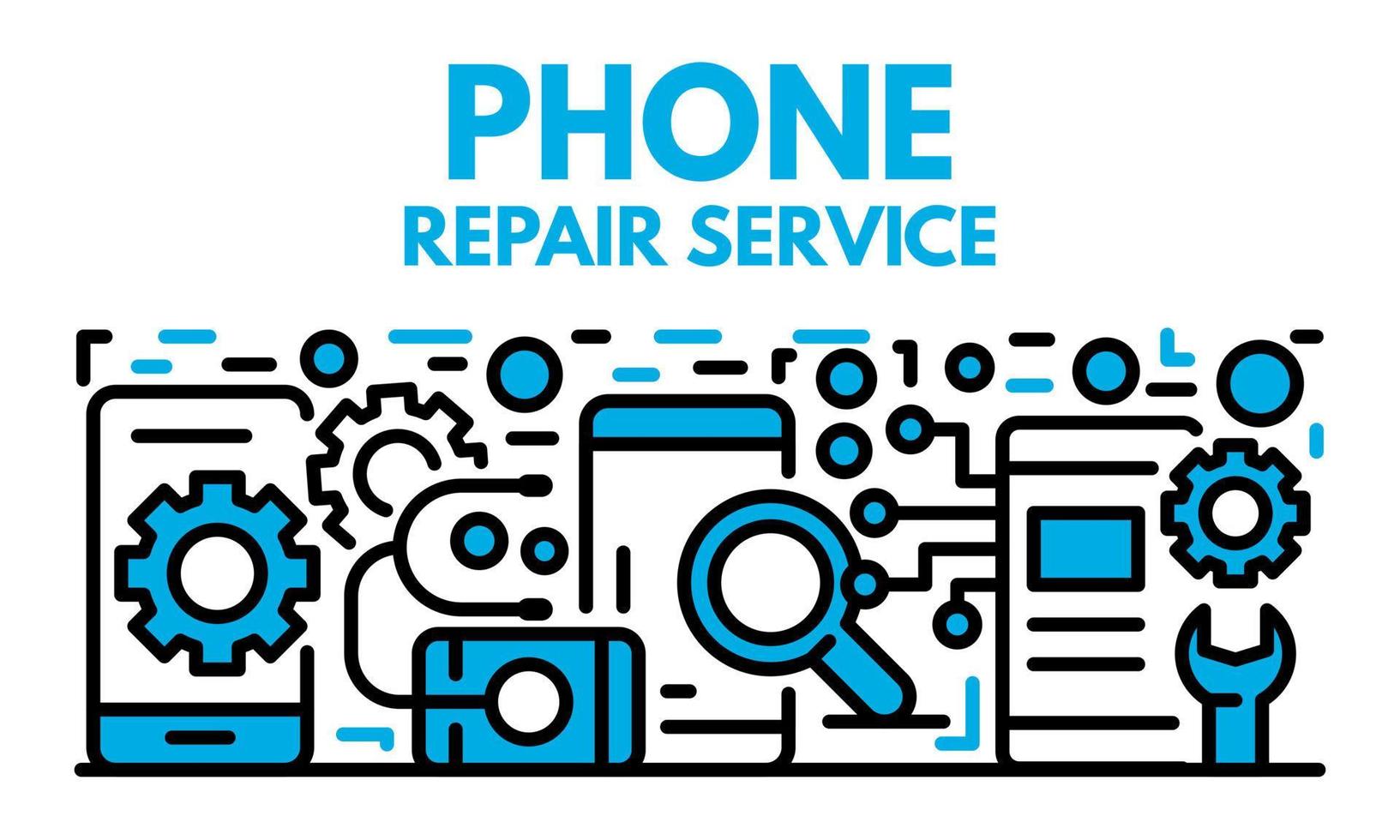 Phone repair service banner, outline style vector