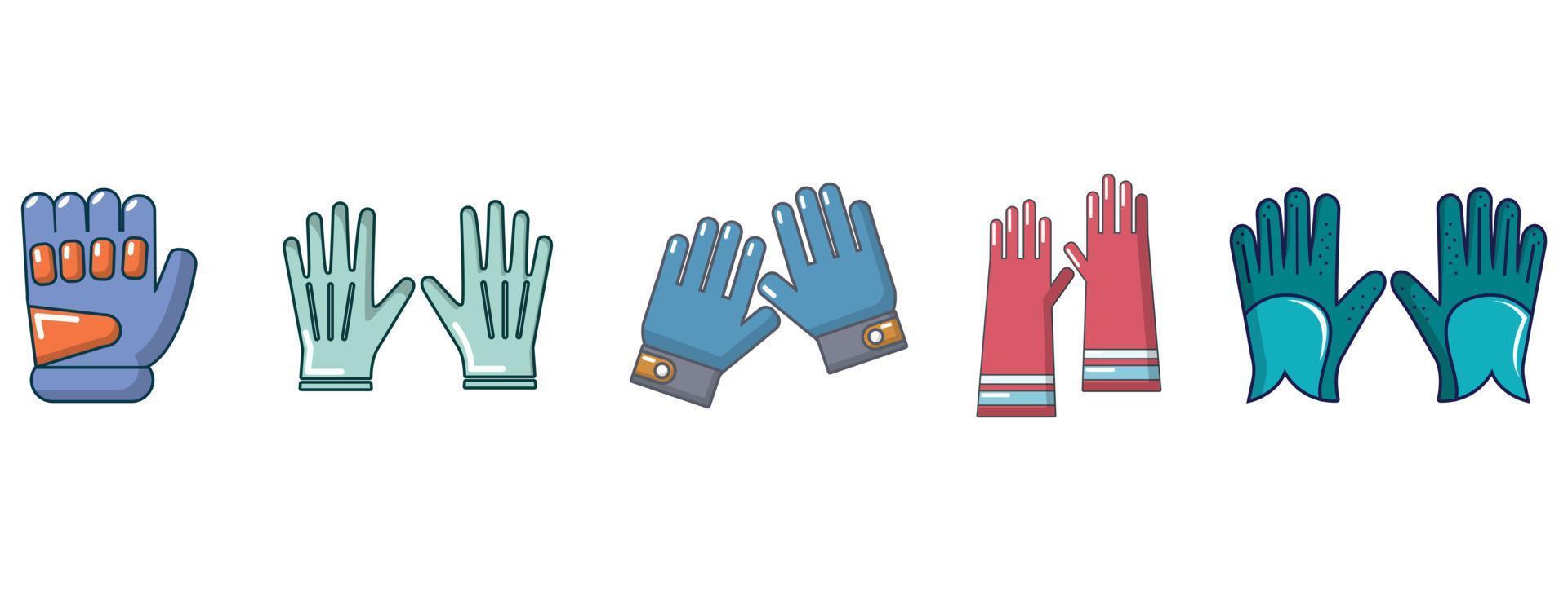 Gloves icon set, cartoon style vector