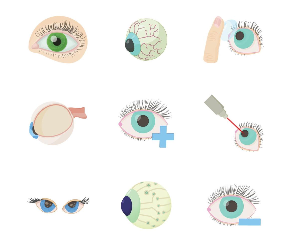 Eyes icon set, cartoon style vector