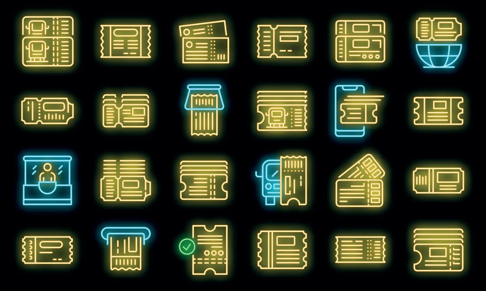 Bus ticketing icons set vector neon