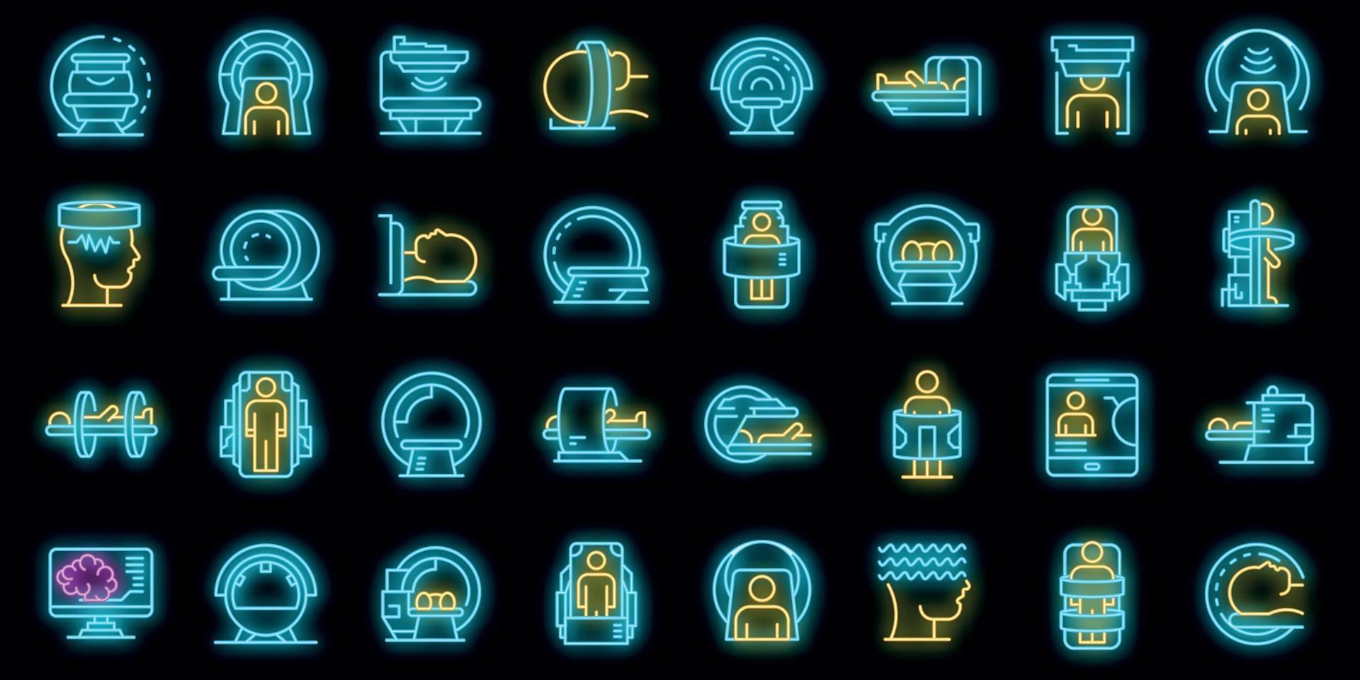 Magnetic resonance imaging icons set vector neon