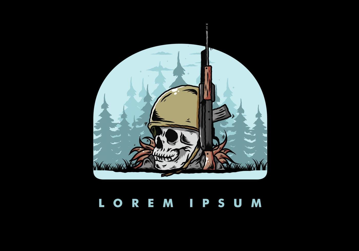 Skull and soldiers helmet with weapon illustration vector