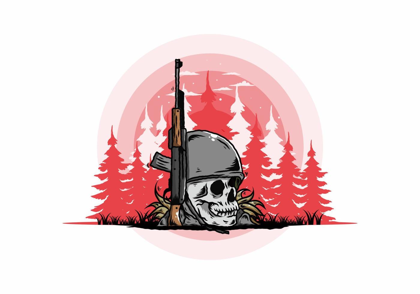 Skull and soldiers helmet with weapon illustration vector