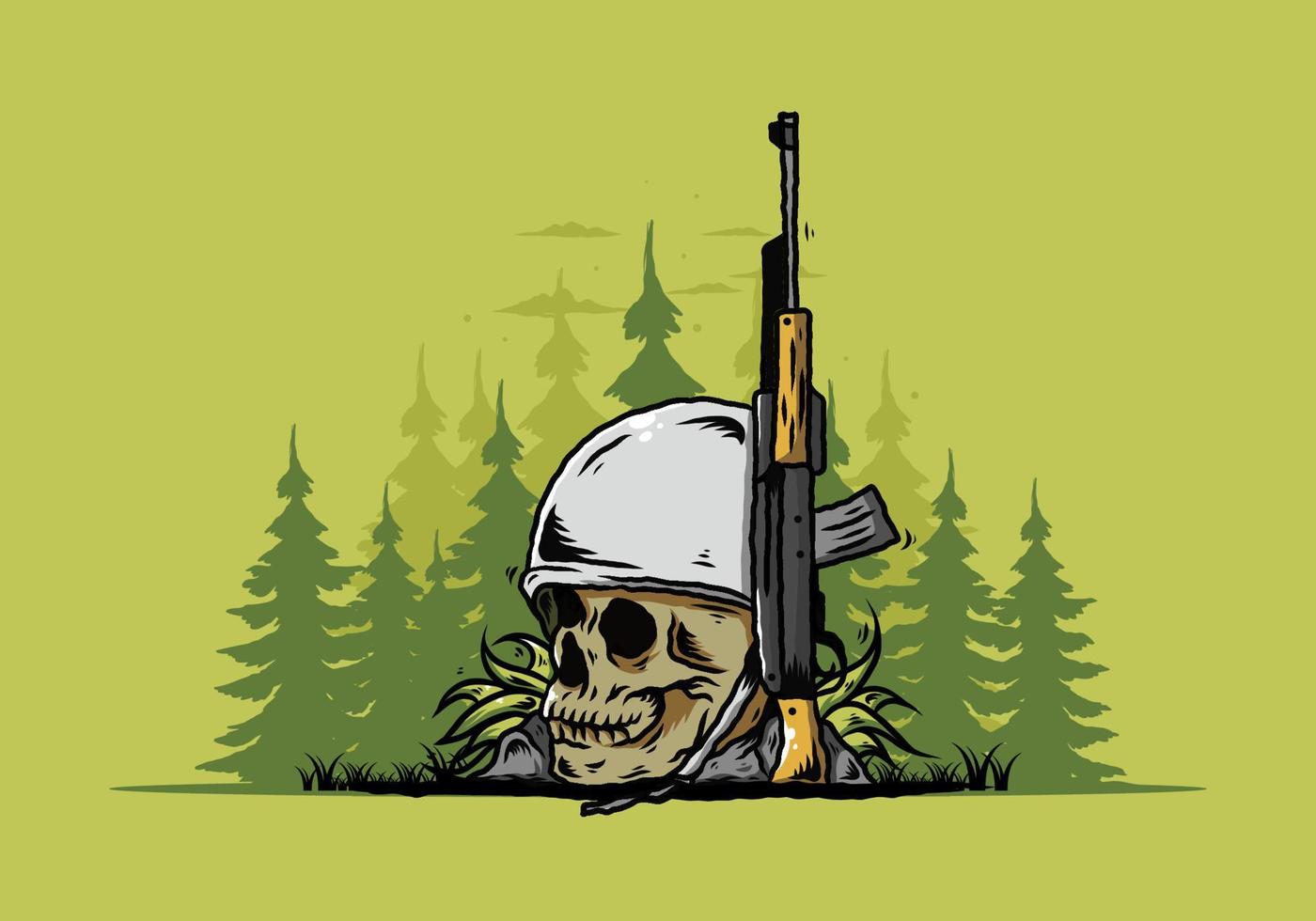 Skull and soldiers helmet with weapon illustration vector