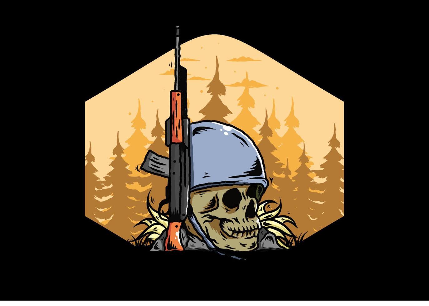 casco de calavera y soldados con ilustración de arma vector